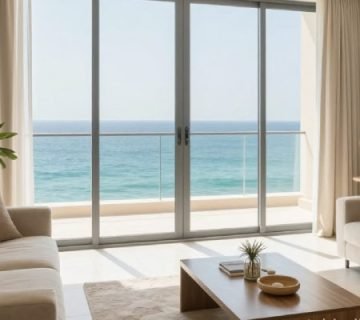 Coastal Dubai apartment living room with moisture-resistant wall paint and ocean view – Dubai moisture resistant wall paints